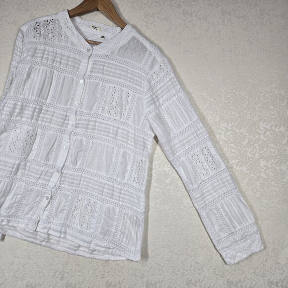 Dylan Patchwork Top sz XL White Cotton Button Front Embroidered Boho Fairycore - Picture 8 of 16